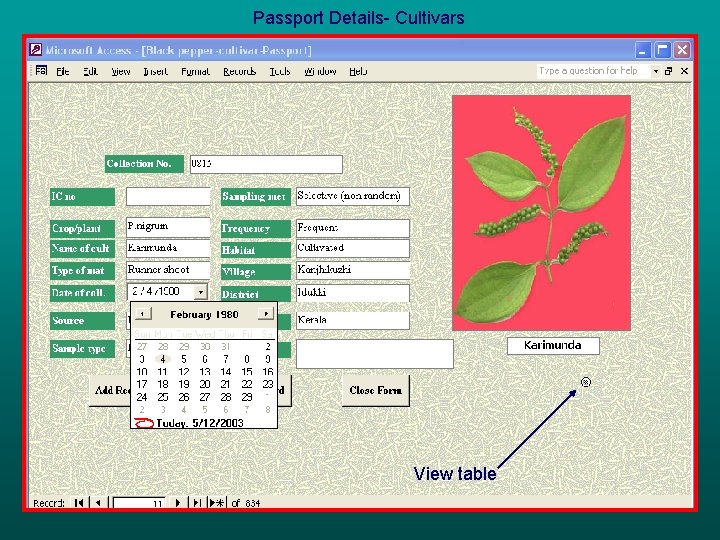 Passport Details- Cultivars View table 