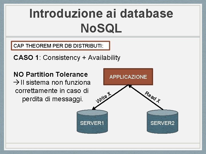 Introduzione ai database No. SQL CAP THEOREM PER DB DISTRIBUTI: CASO 1: Consistency +