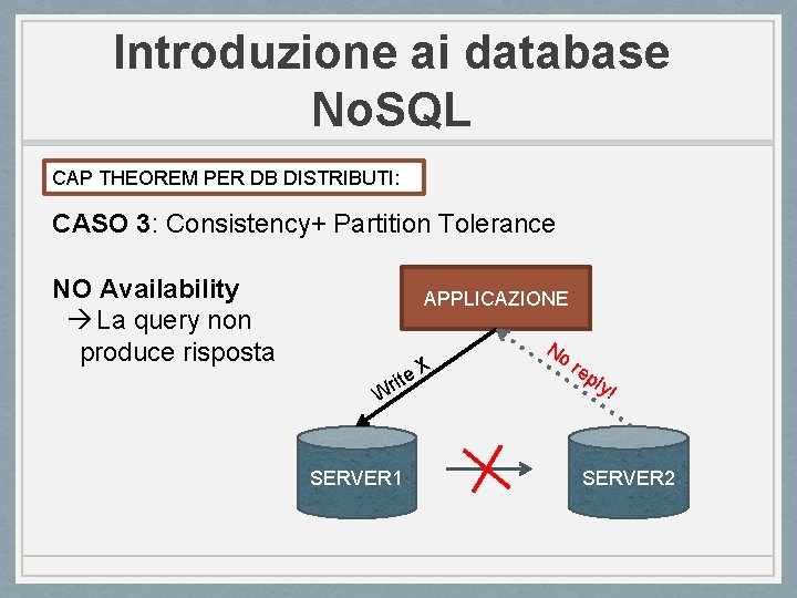 Introduzione ai database No. SQL CAP THEOREM PER DB DISTRIBUTI: CASO 3: Consistency+ Partition