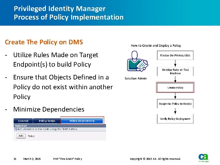 Privileged Identity Manager Process of Policy Implementation Create The Policy on DMS - Utilize