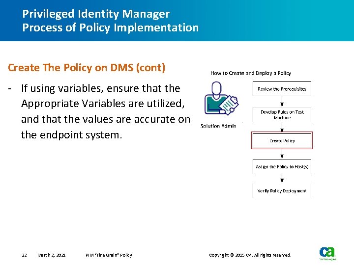 Privileged Identity Manager Process of Policy Implementation Create The Policy on DMS (cont) -