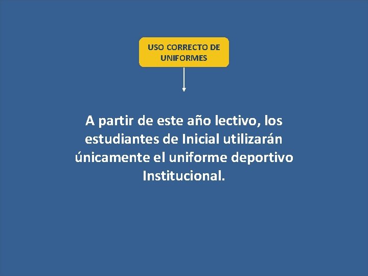 USO CORRECTO DE UNIFORMES A partir de este año lectivo, los estudiantes de Inicial