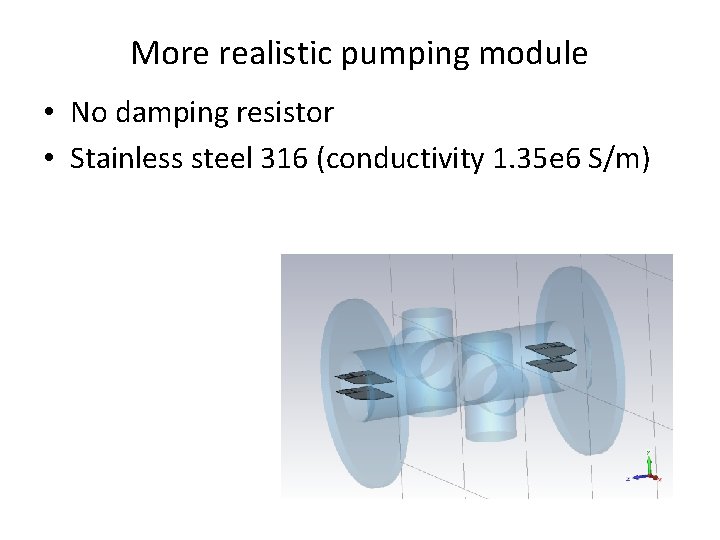 More realistic pumping module • No damping resistor • Stainless steel 316 (conductivity 1.