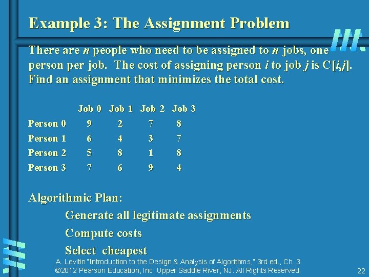 Example 3: The Assignment Problem There are n people who need to be assigned