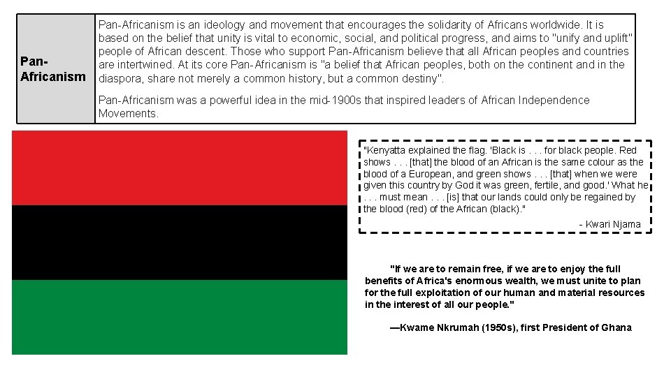 Pan. Africanism Pan-Africanism is an ideology and movement that encourages the solidarity of Africans