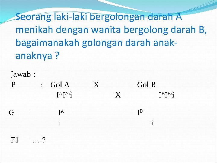 Seorang laki-laki bergolongan darah A menikah dengan wanita bergolong darah B, bagaimanakah golongan darah