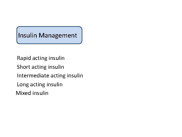 Insulin Management Rapid acting insulin Short acting insulin Intermediate acting insulin Long acting insulin