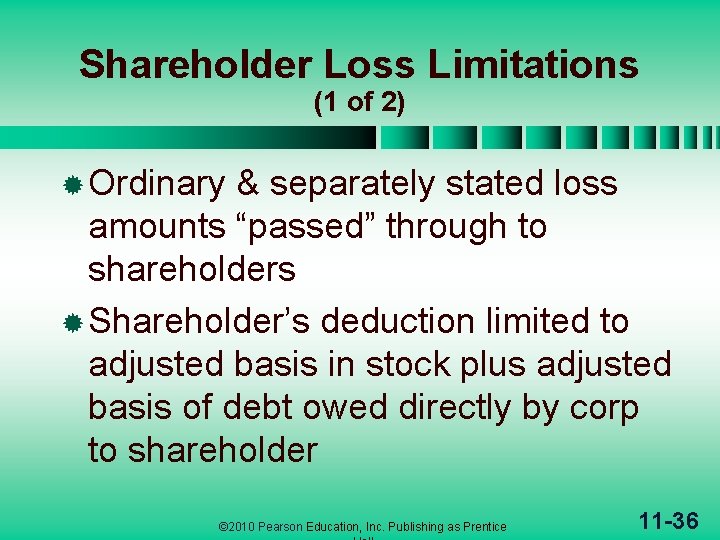 Shareholder Loss Limitations (1 of 2) ® Ordinary & separately stated loss amounts “passed”