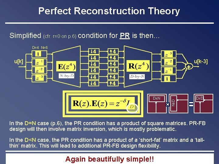 Perfect Reconstruction Theory Simplified (cfr. r=0 on p. 6) condition for PR is then…