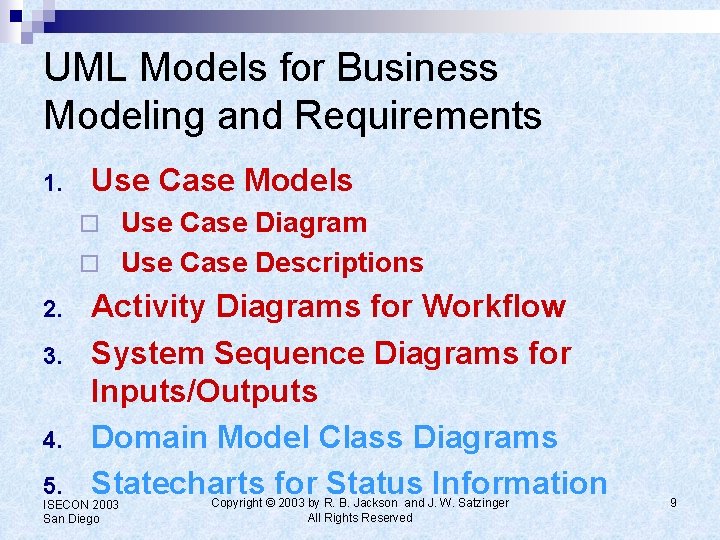 UML Models for Business Modeling and Requirements 1. Use Case Models Use Case Diagram