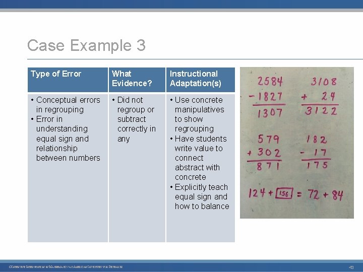 Case Example 3 Type of Error What Evidence? Instructional Adaptation(s) • Conceptual errors in