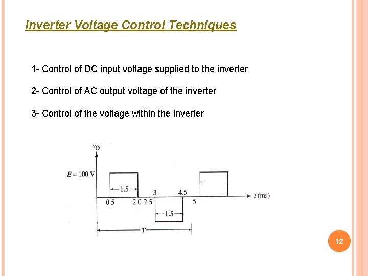 Inverter Voltage Control Techniques 1 - Control of DC input voltage supplied to the