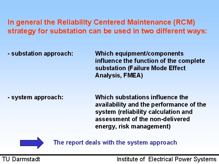 In general the Reliability Centered Maintenance (RCM) strategy for substation can be used in