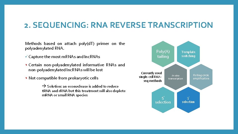 2. SEQUENCING: RNA REVERSE TRANSCRIPTION Methods based on attach poly(d. T) primer on the