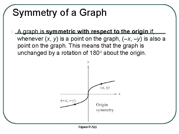 Symmetry of a Graph 3. A graph is symmetric with respect to the origin