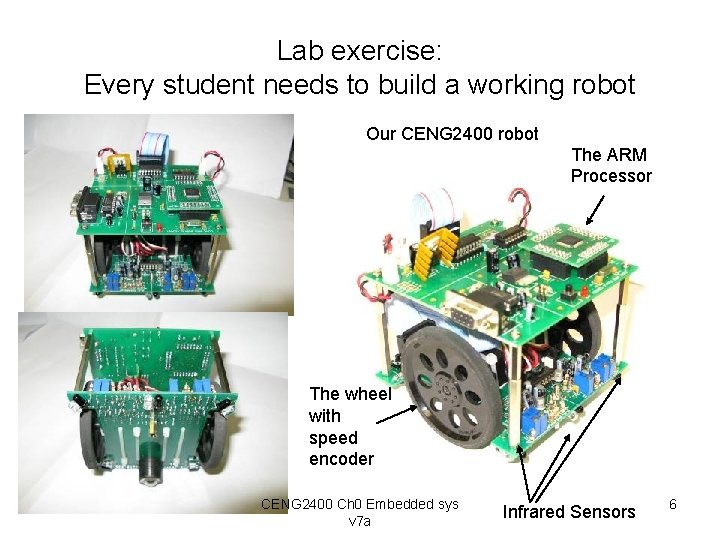Lab exercise: Every student needs to build a working robot • Our CENG 2400
