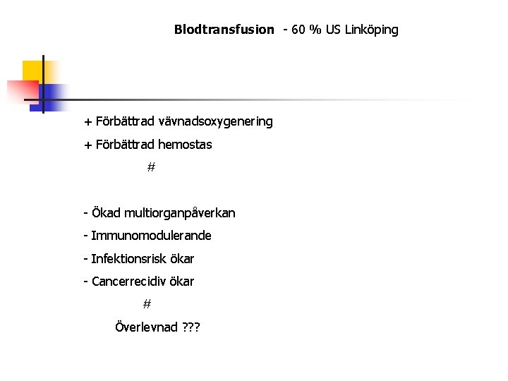 Blodtransfusion - 60 % US Linköping + Förbättrad vävnadsoxygenering + Förbättrad hemostas # -