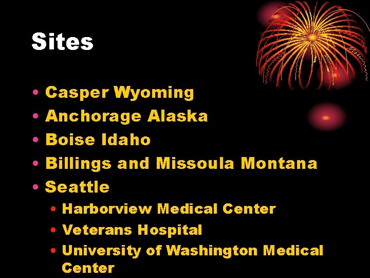 Sites • • • Casper Wyoming Anchorage Alaska Boise Idaho Billings and Missoula Montana