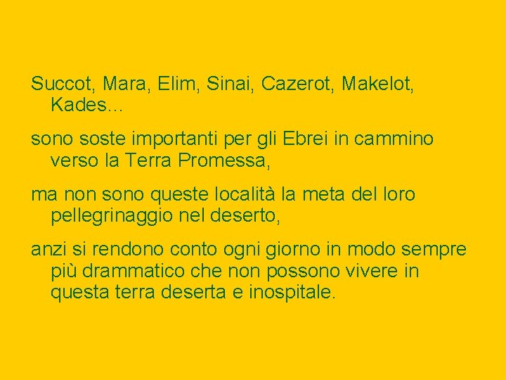 Succot, Mara, Elim, Sinai, Cazerot, Makelot, Kades… sono soste importanti per gli Ebrei in