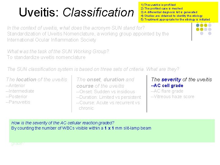 Uveitis: Classification 1) The uveitis is profiled 2) The profiled case is meshed 3)