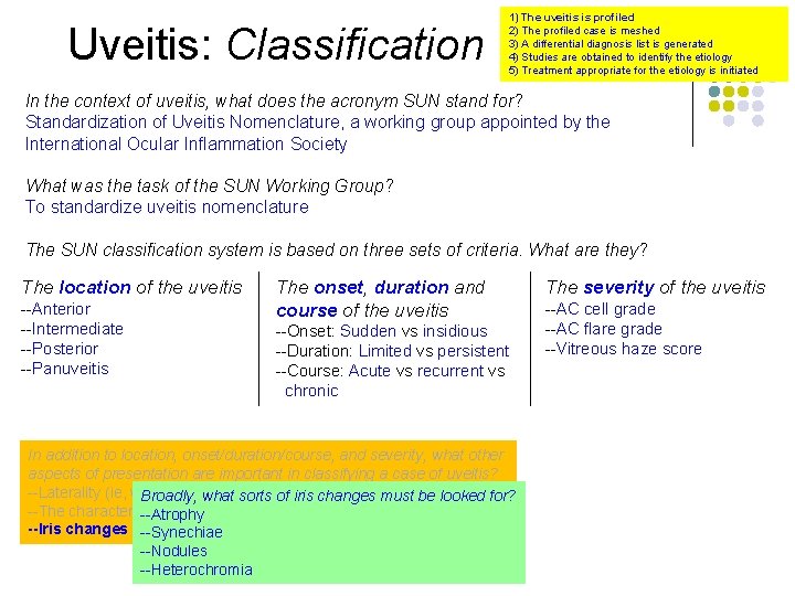 Uveitis: Classification 1) The uveitis is profiled 2) The profiled case is meshed 3)