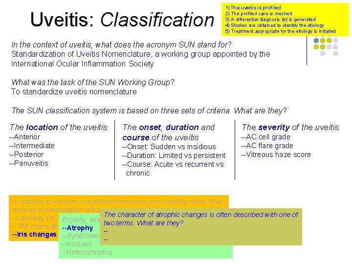 Uveitis: Classification 1) The uveitis is profiled 2) The profiled case is meshed 3)