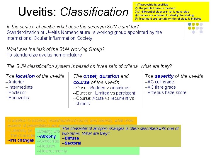 Uveitis: Classification 1) The uveitis is profiled 2) The profiled case is meshed 3)