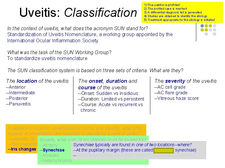 Uveitis: Classification 1) The uveitis is profiled 2) The profiled case is meshed 3)