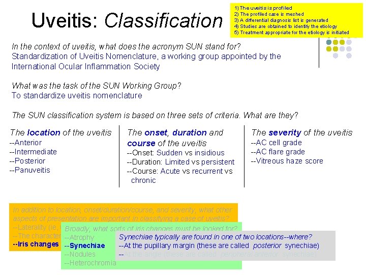 Uveitis: Classification 1) The uveitis is profiled 2) The profiled case is meshed 3)