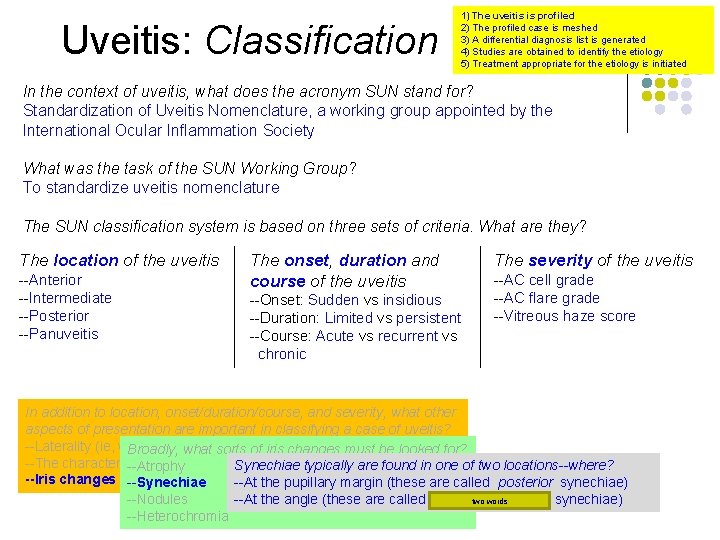 Uveitis: Classification 1) The uveitis is profiled 2) The profiled case is meshed 3)