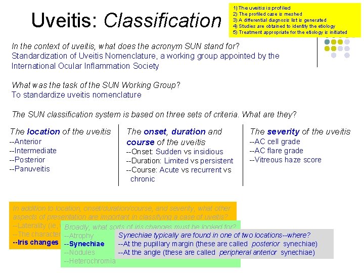 Uveitis: Classification 1) The uveitis is profiled 2) The profiled case is meshed 3)