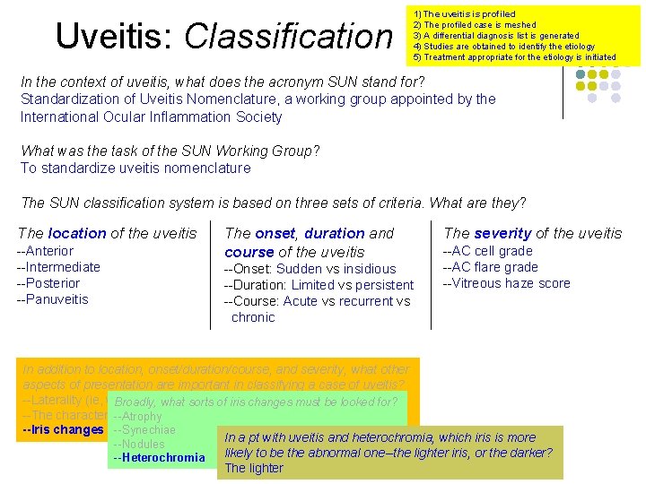 Uveitis: Classification 1) The uveitis is profiled 2) The profiled case is meshed 3)