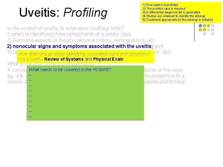 Uveitis: Profiling 1) The uveitis is profiled 2) The profiled case is meshed 3)