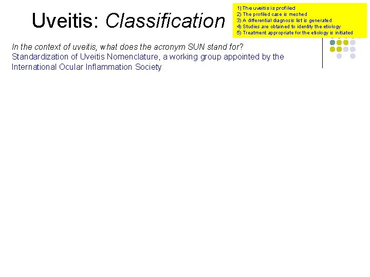 Uveitis: Classification 1) The uveitis is profiled 2) The profiled case is meshed 3)