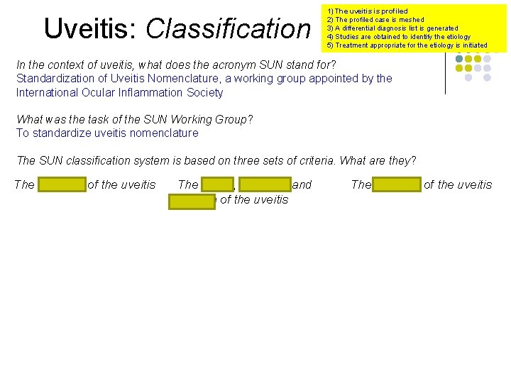 Uveitis: Classification 1) The uveitis is profiled 2) The profiled case is meshed 3)