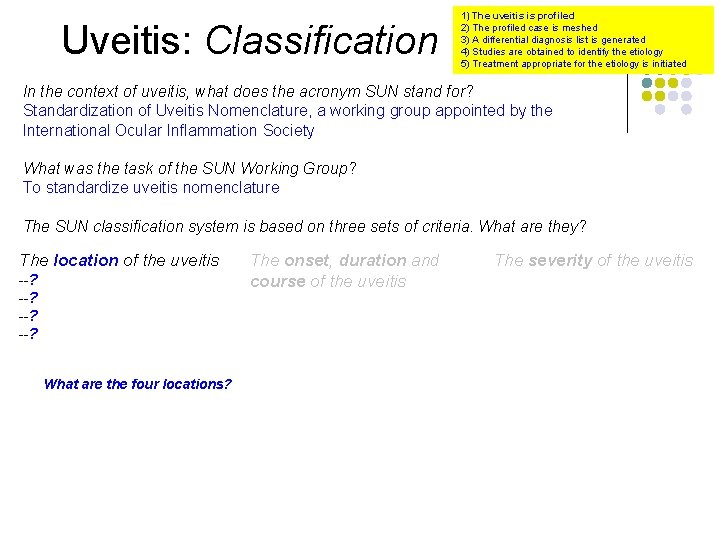 Uveitis: Classification 1) The uveitis is profiled 2) The profiled case is meshed 3)