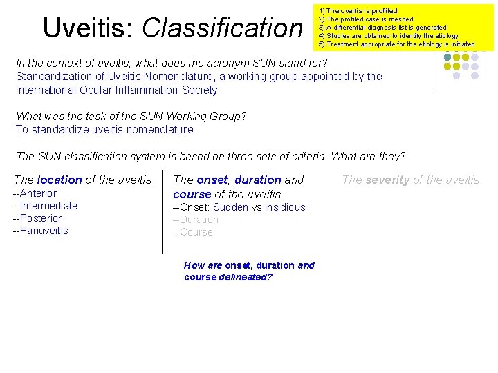 Uveitis: Classification 1) The uveitis is profiled 2) The profiled case is meshed 3)