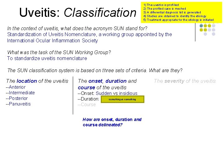 Uveitis: Classification 1) The uveitis is profiled 2) The profiled case is meshed 3)