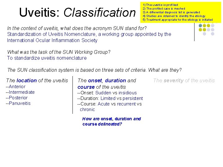 Uveitis: Classification 1) The uveitis is profiled 2) The profiled case is meshed 3)