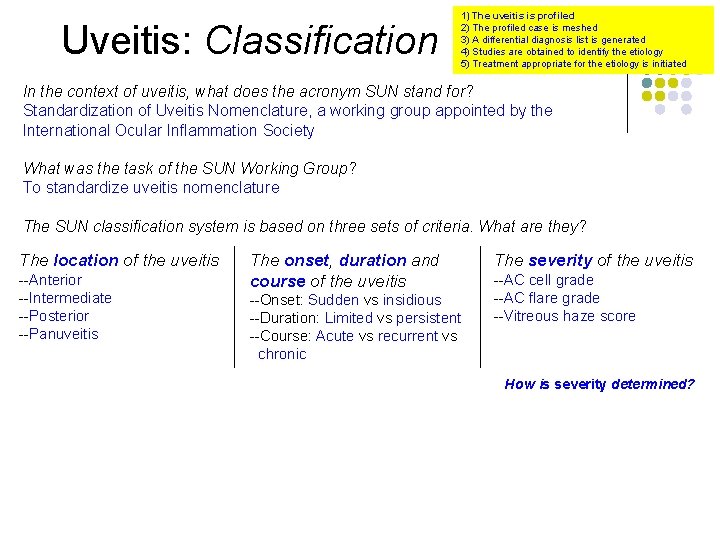 Uveitis: Classification 1) The uveitis is profiled 2) The profiled case is meshed 3)