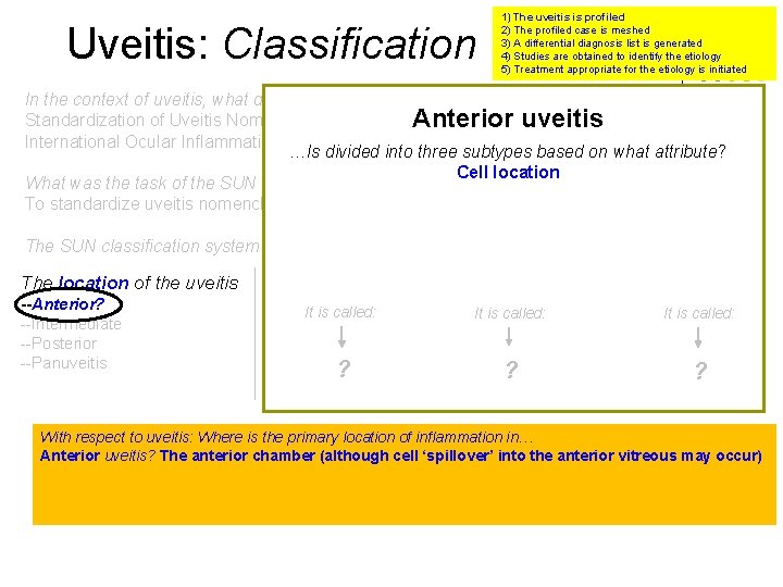 Uveitis: Classification 1) The uveitis is profiled 2) The profiled case is meshed 3)