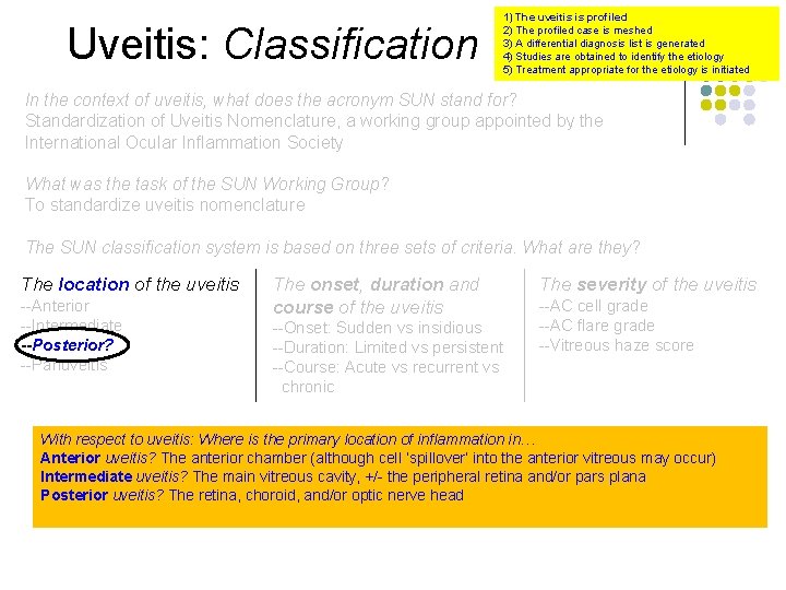 Uveitis: Classification 1) The uveitis is profiled 2) The profiled case is meshed 3)