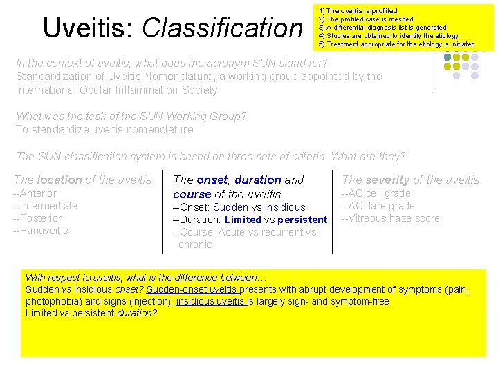 Uveitis: Classification 1) The uveitis is profiled 2) The profiled case is meshed 3)