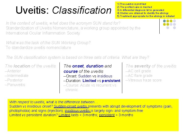 Uveitis: Classification 1) The uveitis is profiled 2) The profiled case is meshed 3)