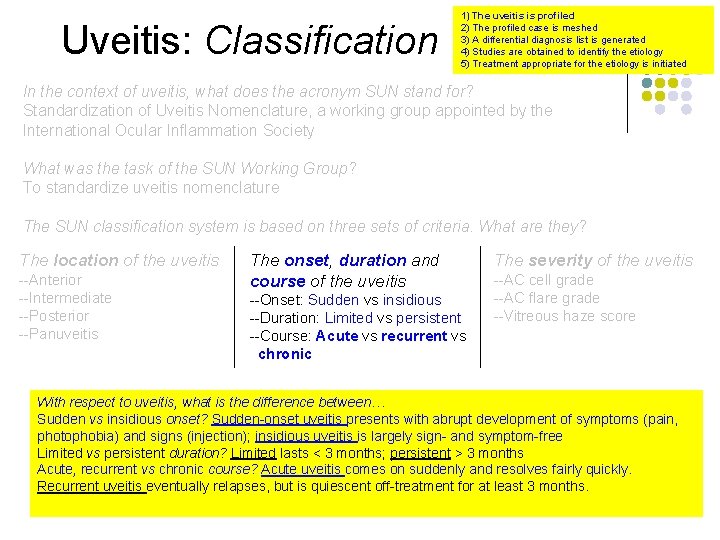 Uveitis: Classification 1) The uveitis is profiled 2) The profiled case is meshed 3)