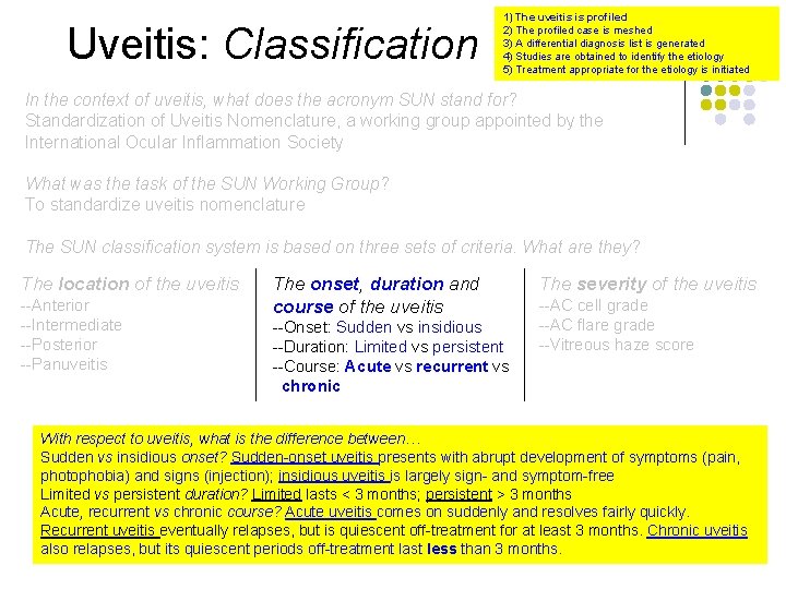 Uveitis: Classification 1) The uveitis is profiled 2) The profiled case is meshed 3)
