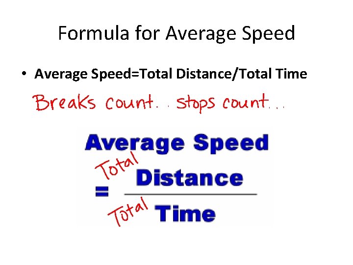 Formula for Average Speed • Average Speed=Total Distance/Total Time 