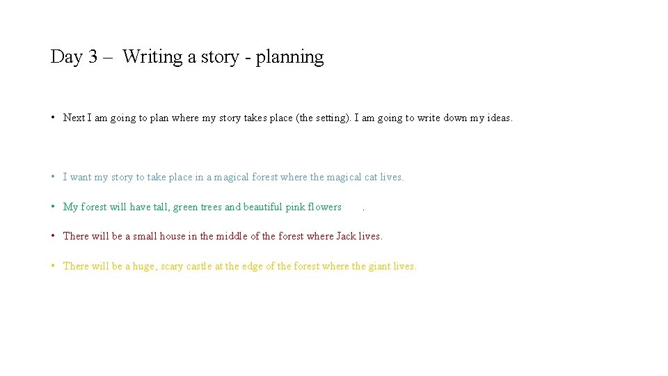 Day 3 – Writing a story - planning • Next I am going to