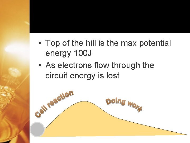  • Top of the hill is the max potential energy 100 J •