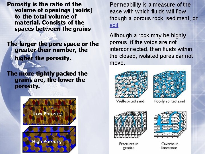 Porosity is the ratio of the volume of openings (voids) to the total volume